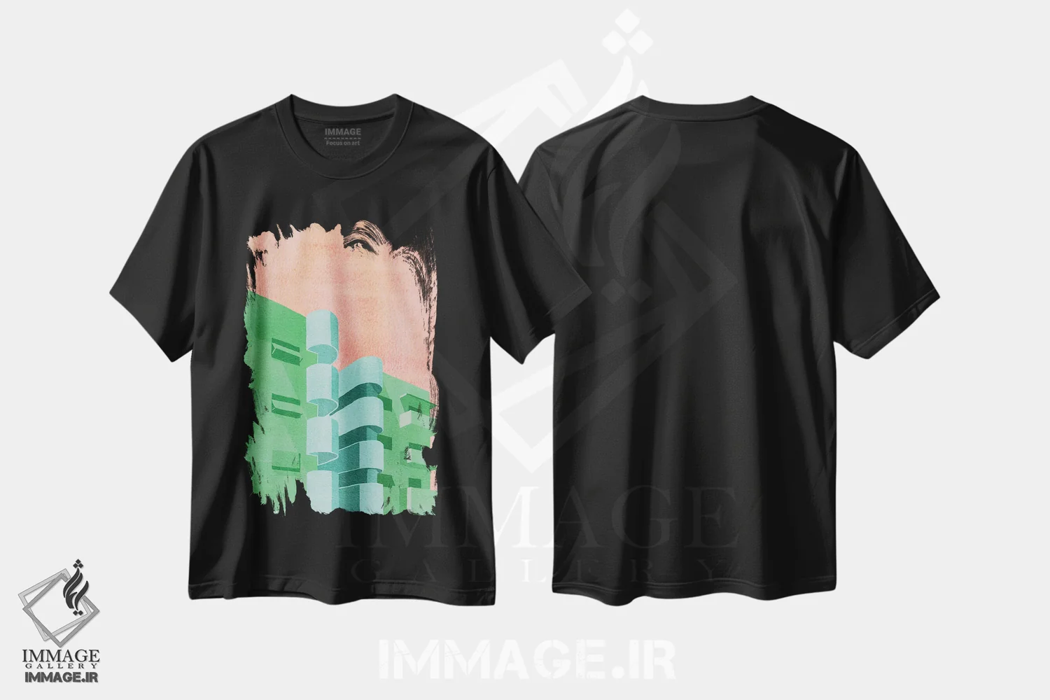تیشرت مشکی طرح دار باوهاوس سبز، تزئینی اثر گیسل دکل | immage.ir