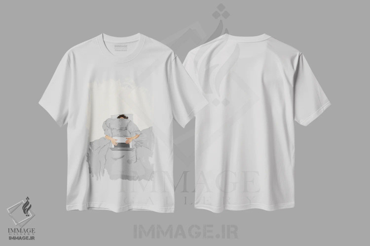 تیشرت سفید طرح دار آخرین ایمیل قبل از آخر هفته، تزئینی اثر گیسل دکل | فروشگاه ایماژ