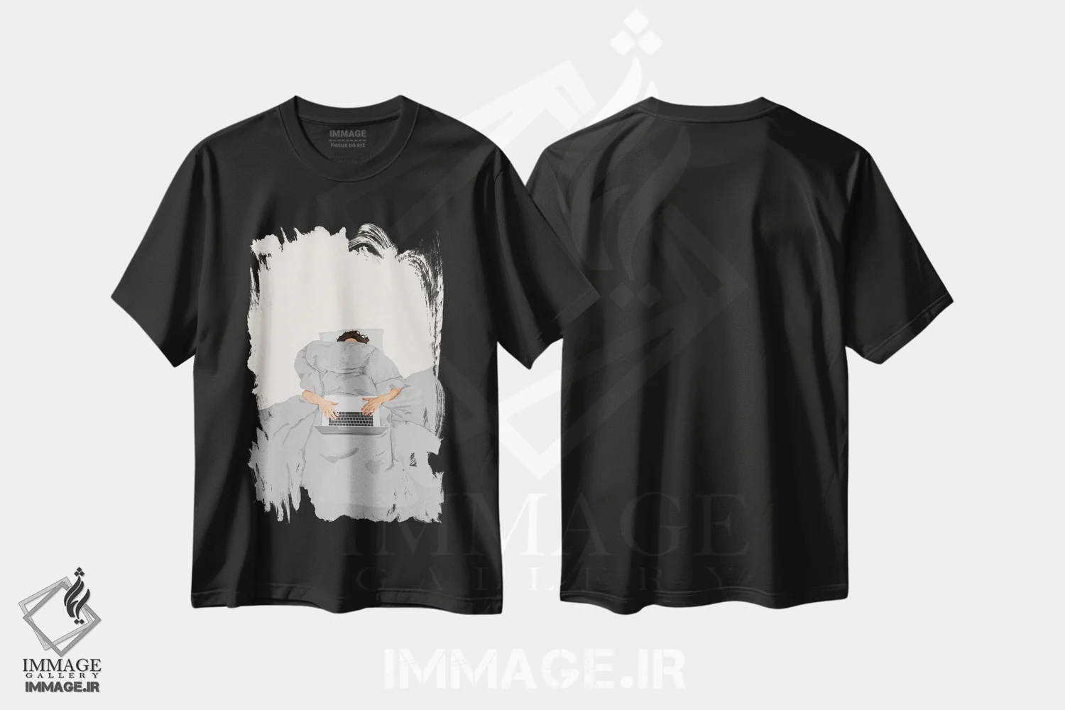 تیشرت مشکی طرح دار آخرین ایمیل قبل از آخر هفته، تزئینی اثر گیسل دکل | immage.ir