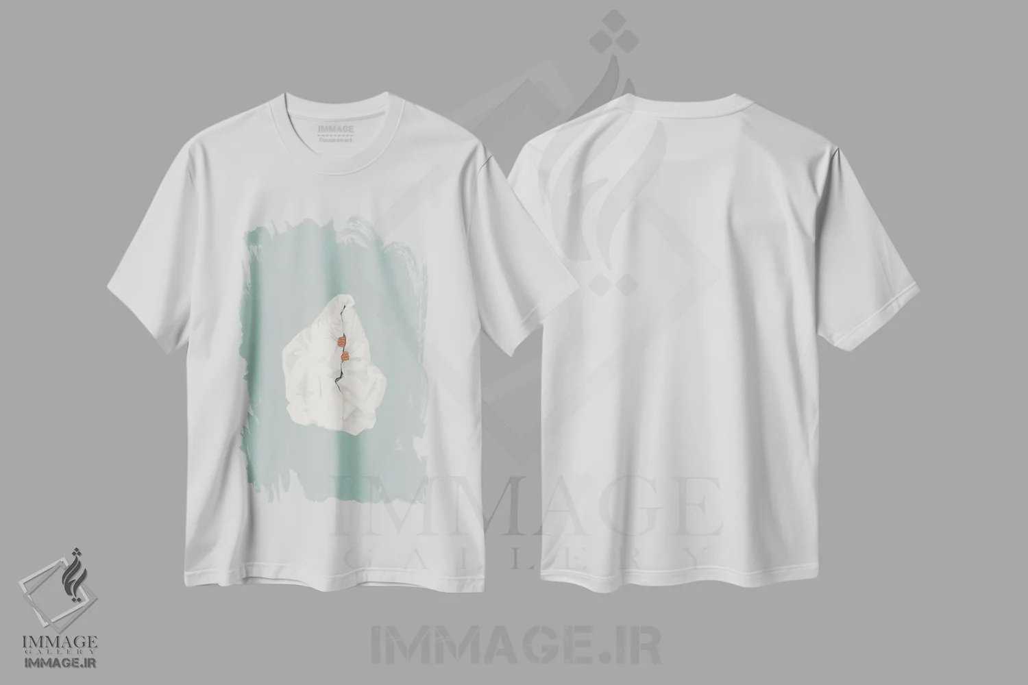 تیشرت سفید طرح دار امروز نه، تزئینی اثر گیسل دکل | immage.ir