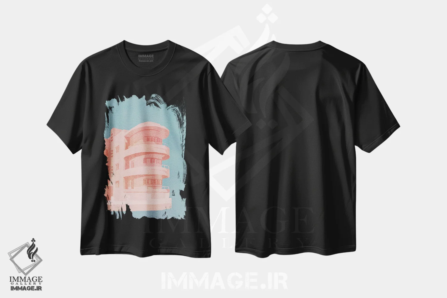 تیشرت مشکی طرح دار باوهاوس صورتی، تزئینی اثر گیسل دکل | فروشگاه ایماژ