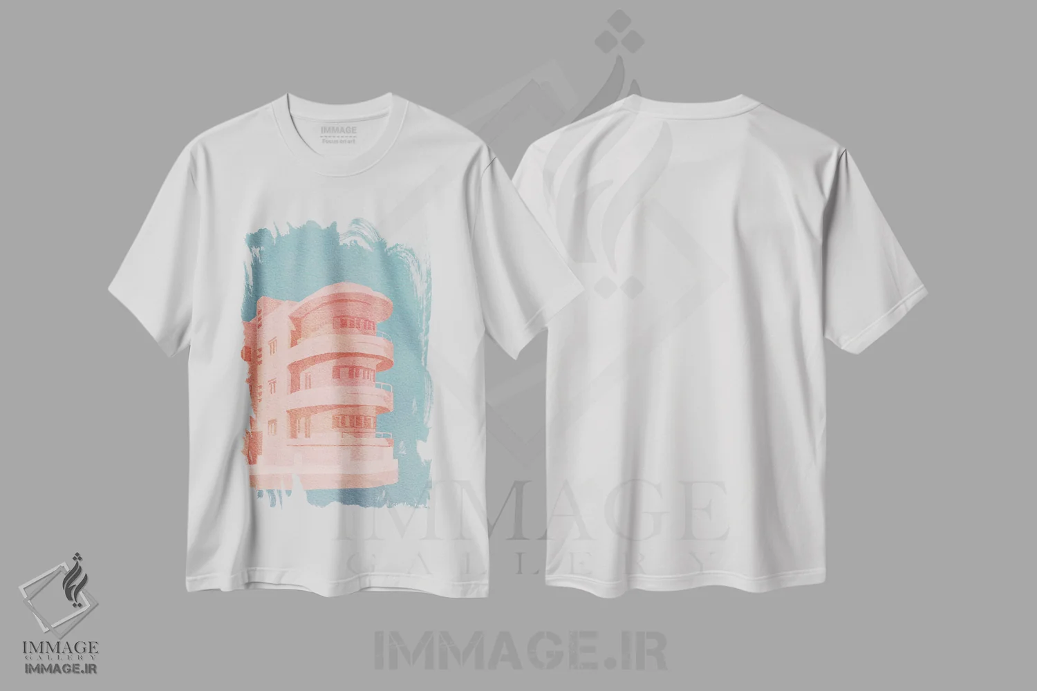 تیشرت سفید طرح دار باوهاوس صورتی، تزئینی اثر گیسل دکل | immage.ir