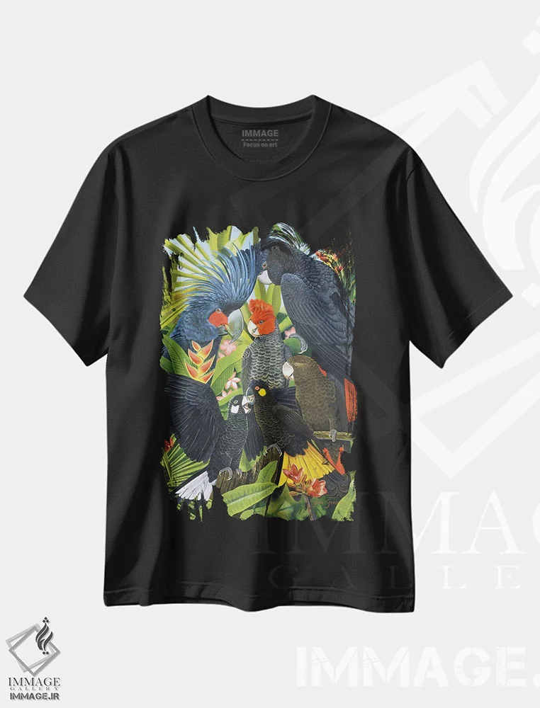 تیشرت مشکی طرح دار بازگشت در سیاهی، هنر فاخر معاصر اثر گرائیم استیونسون | immage.ir