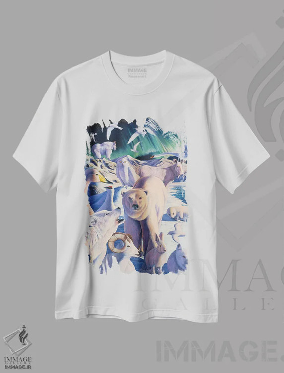 تیشرت سفید طرح دار اسرار قطب شمال، هنر فاخر معاصر اثر گرائیم استیونسون | فروشگاه ایماژ