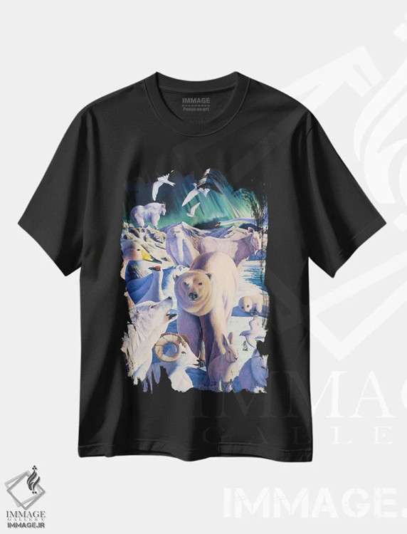 تیشرت مشکی طرح دار اسرار قطب شمال، هنر فاخر معاصر اثر گرائیم استیونسون | immage.ir