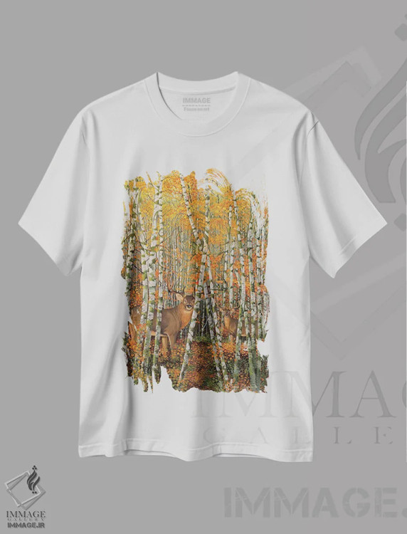 تیشرت سفید طرح دار گوزن های پاییزی، مدیوم اثر گرائیم استیونسون | immage.ir