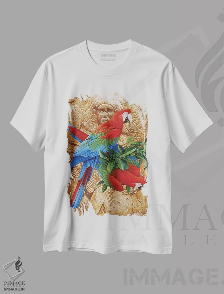 تیشرت سفید طرح دار رنگین کمان آزتک، هنر فاخر معاصر اثر گرائیم استیونسون | فروشگاه ایماژ
