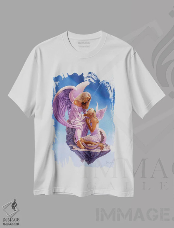 تیشرت سفید طرح دار تولد یک فرشته، هنر فاخر معاصر اثر گرائیم استیونسون | فروشگاه ایماژ