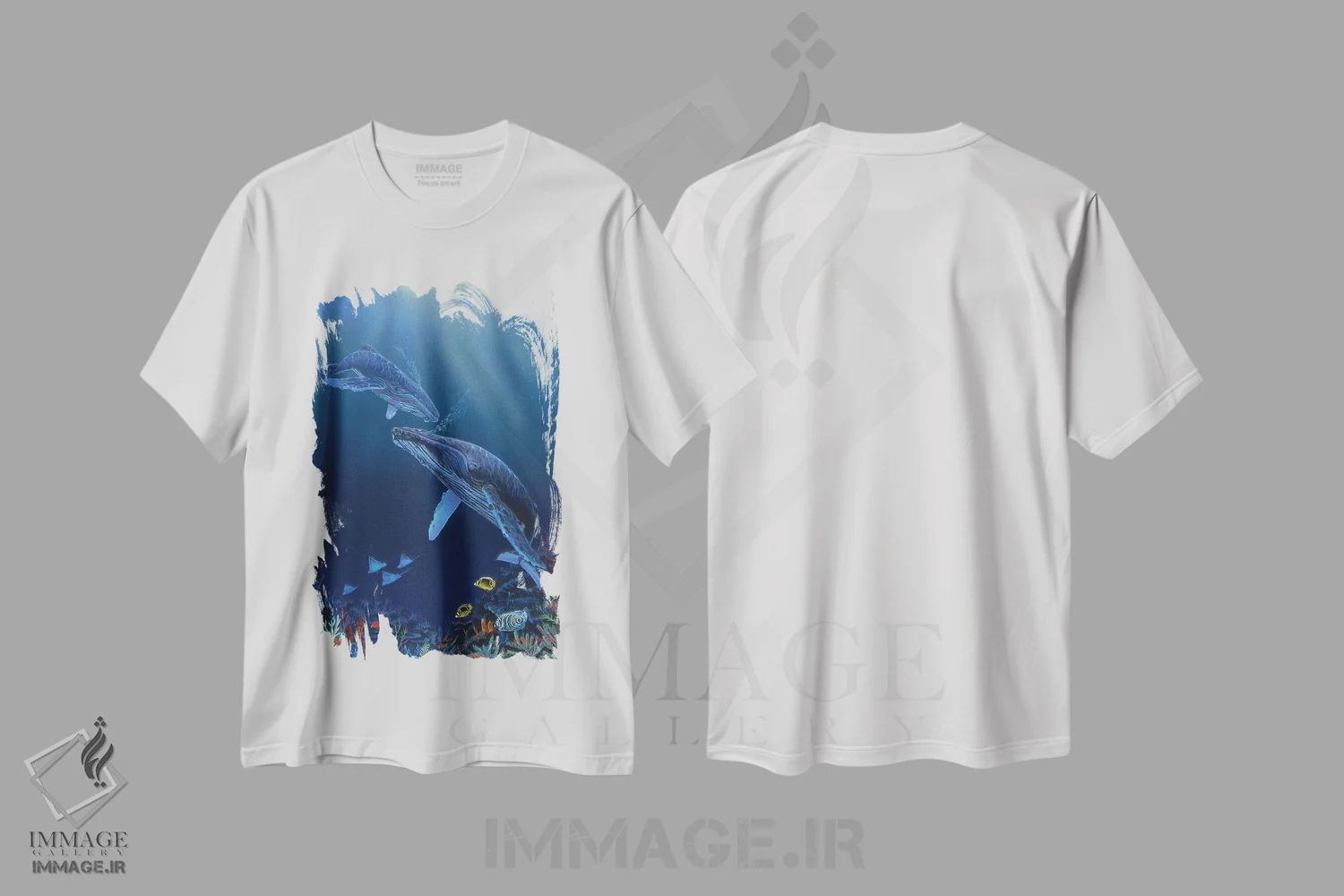 تیشرت سفید طرح دار سکوت آبی، هنر فاخر معاصر اثر گرائیم استیونسون | فروشگاه ایماژ