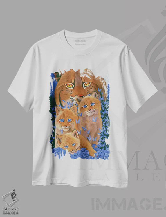 تیشرت سفید طرح دار بچه گربه های ببری، هنر فاخر معاصر اثر گرائیم استیونسون | immage.ir