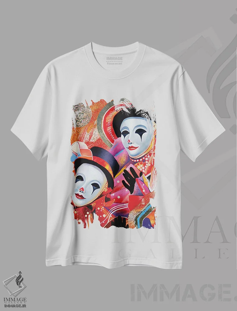 تیشرت سفید طرح دار دلقک بازی، هنر فاخر معاصر اثر گرائیم استیونسون | immage.ir