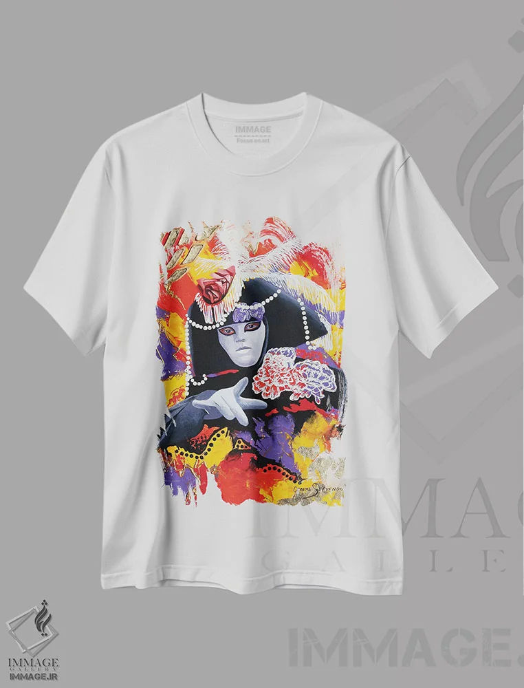 تیشرت سفید طرح دار احساس تاریک، هنر فاخر معاصر اثر گرائیم استیونسون | فروشگاه ایماژ
