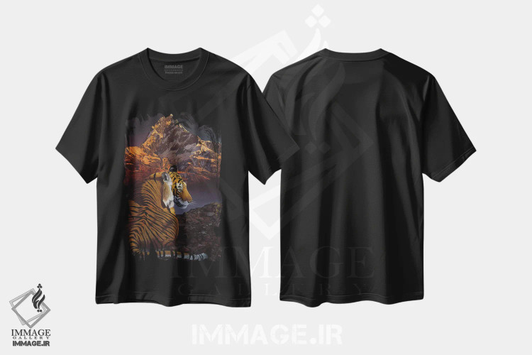 تیشرت مشکی طرح دار ببر کیهانی، هنر فاخر معاصر اثر گرائیم استیونسون | فروشگاه ایماژ