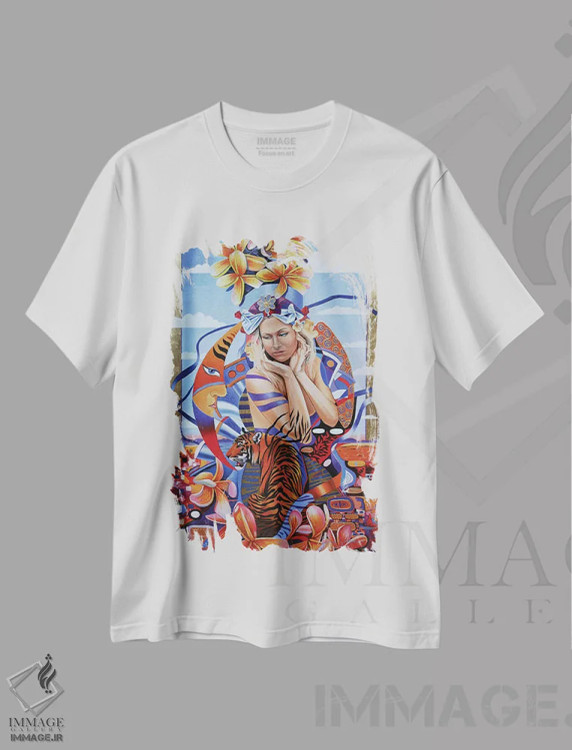 تیشرت سفید طرح دار بانوی الکتریکی، هنر فاخر معاصر اثر گرائیم استیونسون | فروشگاه ایماژ