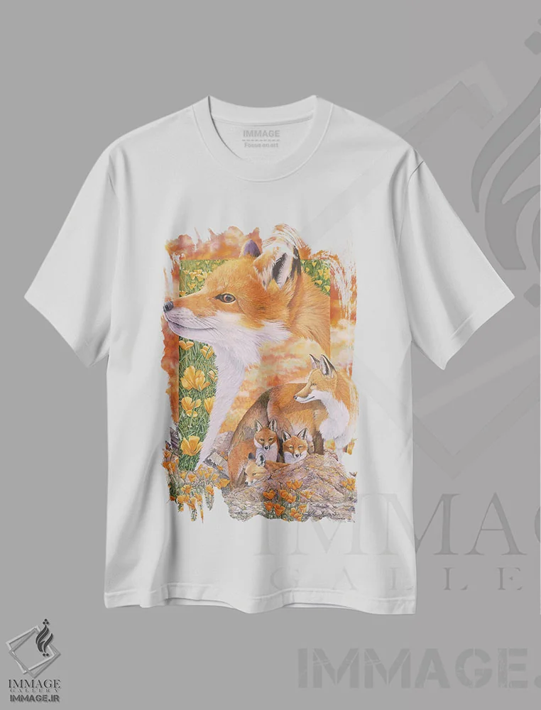 تیشرت سفید طرح دار روباه ها، هنر فاخر معاصر اثر گرائیم استیونسون | immage.ir