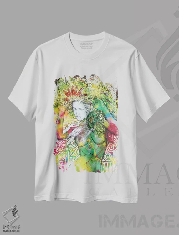 تیشرت سفید طرح دار جست وخیز روی چمن، هنر فاخر معاصر اثر گرائیم استیونسون | فروشگاه ایماژ