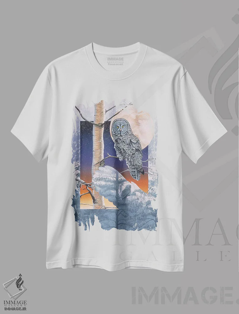 تیشرت سفید طرح دار مه های خاکستری، هنر فاخر معاصر اثر گرائیم استیونسون | immage.ir