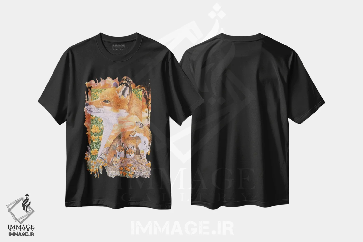 تیشرت مشکی طرح دار روباه ها، هنر فاخر معاصر اثر گرائیم استیونسون | فروشگاه ایماژ