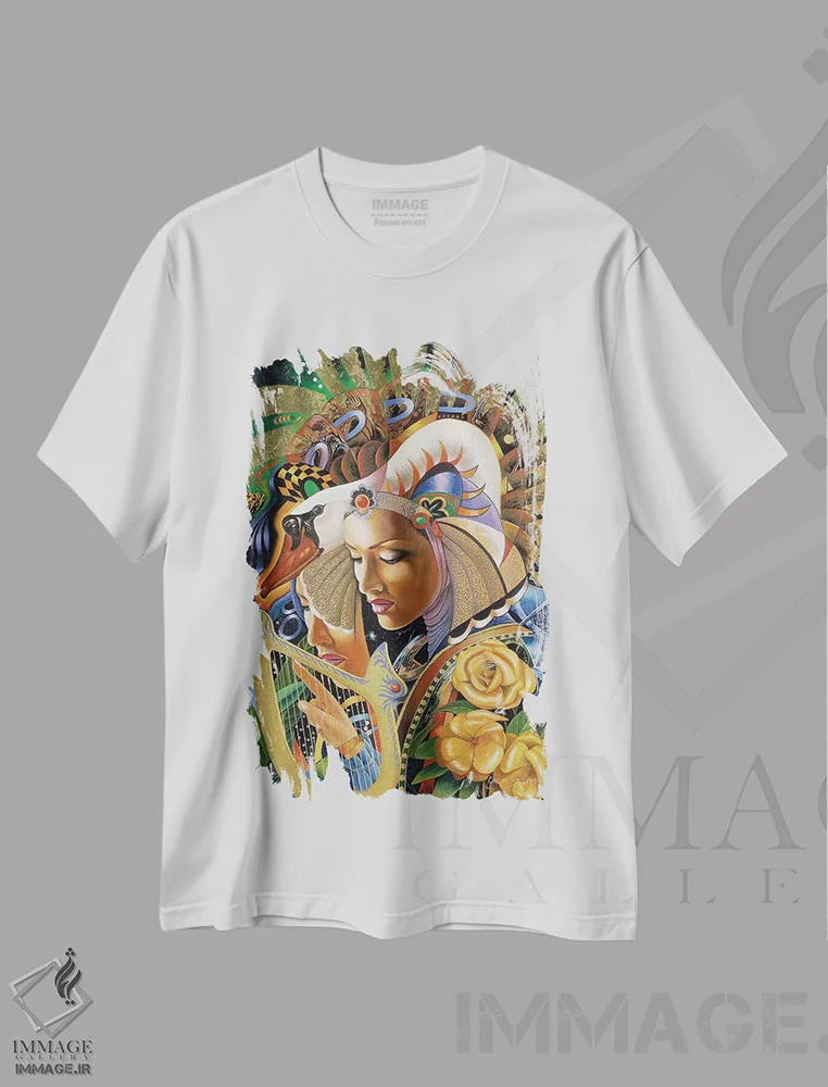 تیشرت سفید طرح دار انعکاس های زندگی، هنر فاخر معاصر اثر گرائیم استیونسون | فروشگاه ایماژ