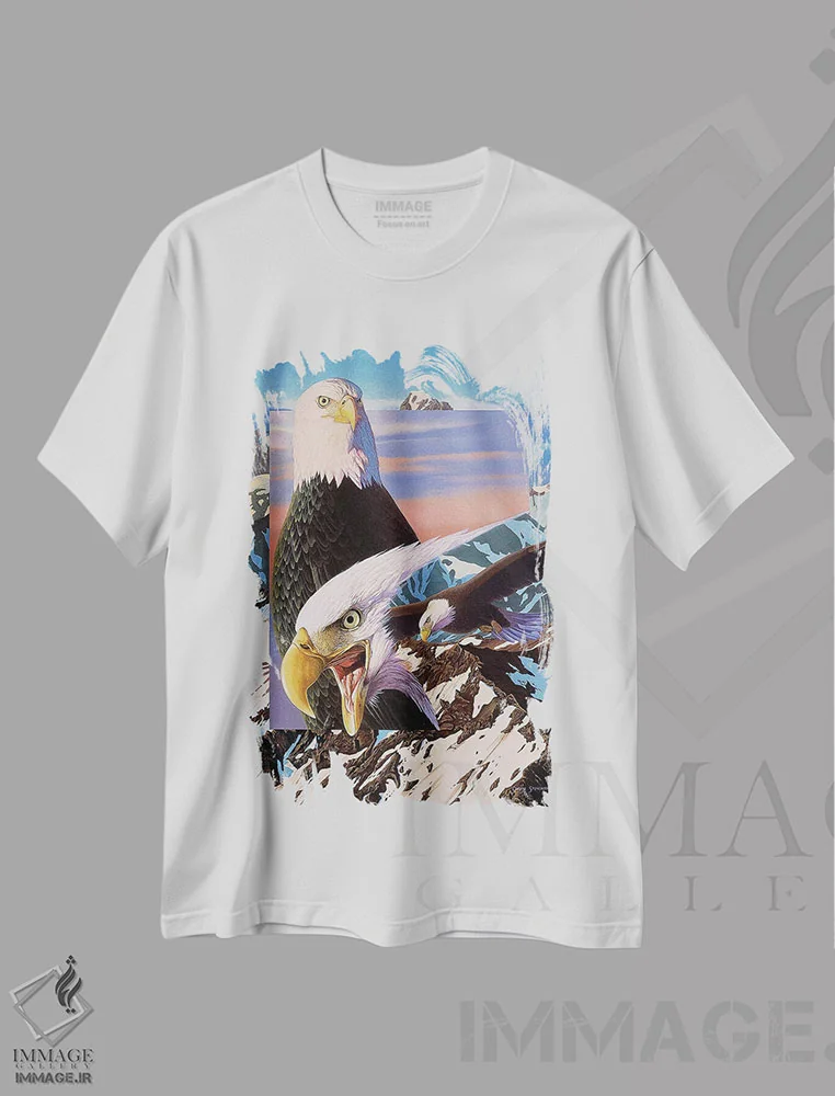 تیشرت سفید طرح دار عقاب های فریادزننده، هنر فاخر معاصر اثر گرائیم استیونسون | فروشگاه ایماژ