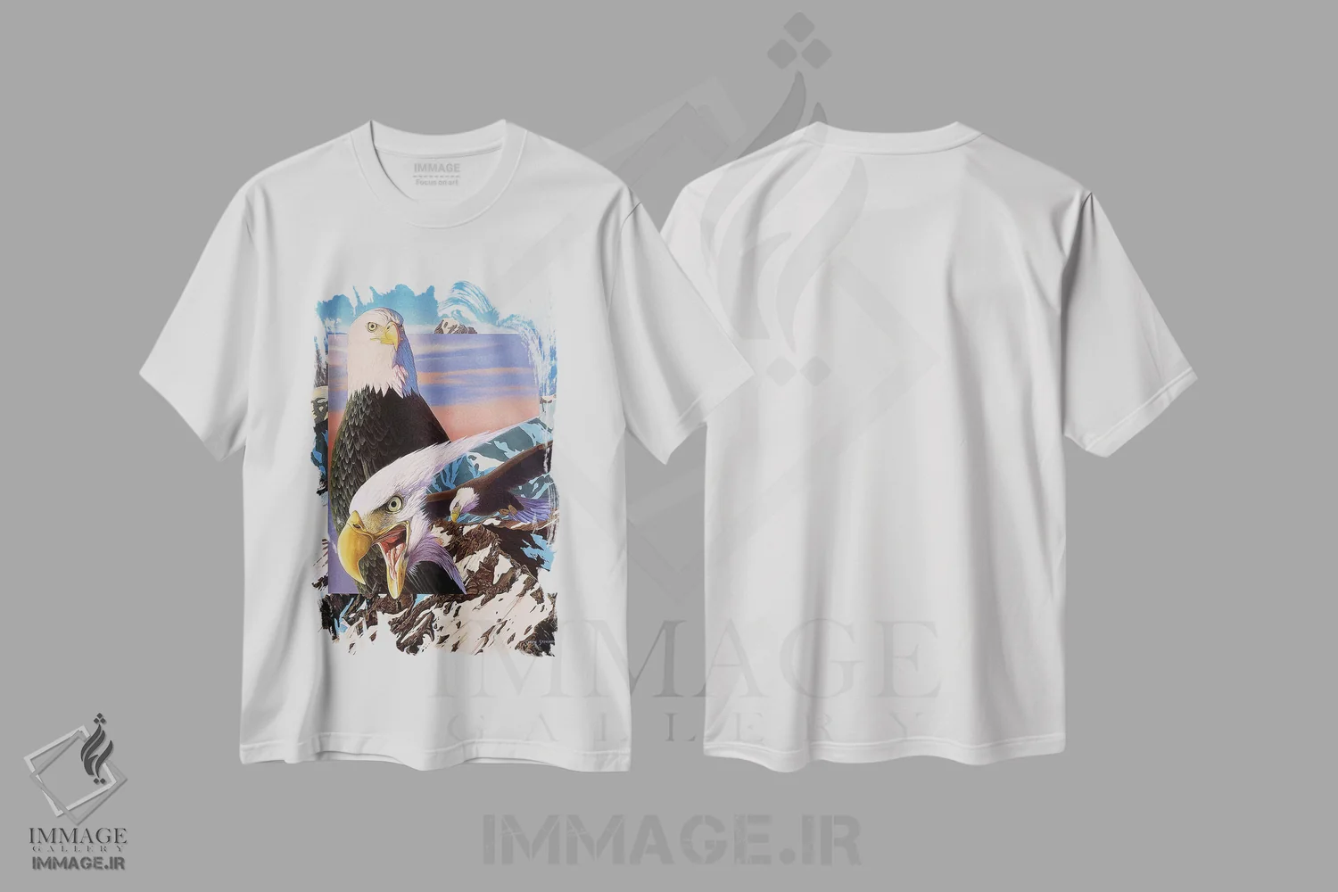 تیشرت سفید طرح دار عقاب های فریادزننده، هنر فاخر معاصر اثر گرائیم استیونسون | فروشگاه ایماژ