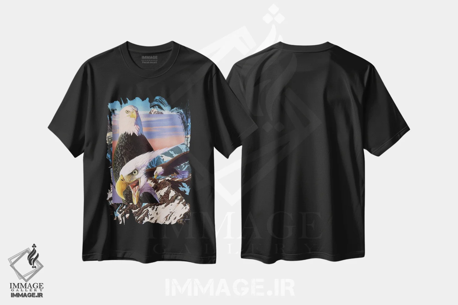 تیشرت مشکی طرح دار عقاب های فریادزننده، هنر فاخر معاصر اثر گرائیم استیونسون | immage.ir