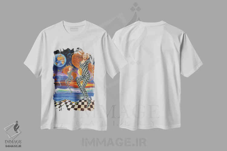 تیشرت سفید طرح دار شکل چیزهایی که خواهد آمد، هنر فاخر معاصر اثر گرائیم استیونسون | فروشگاه ایماژ