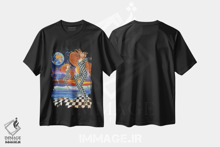 تیشرت مشکی طرح دار شکل چیزهایی که خواهد آمد، هنر فاخر معاصر اثر گرائیم استیونسون | immage.ir