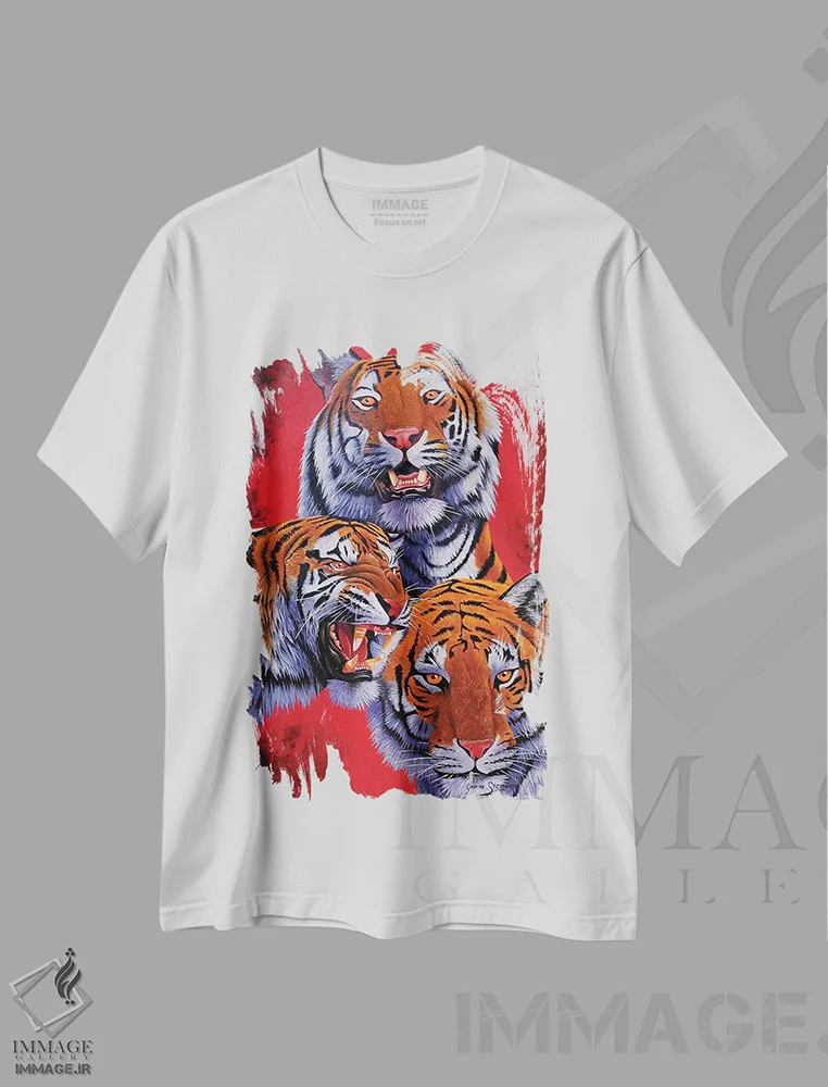 تیشرت سفید طرح دار ببرها، هنر فاخر معاصر اثر گرائیم استیونسون | فروشگاه ایماژ