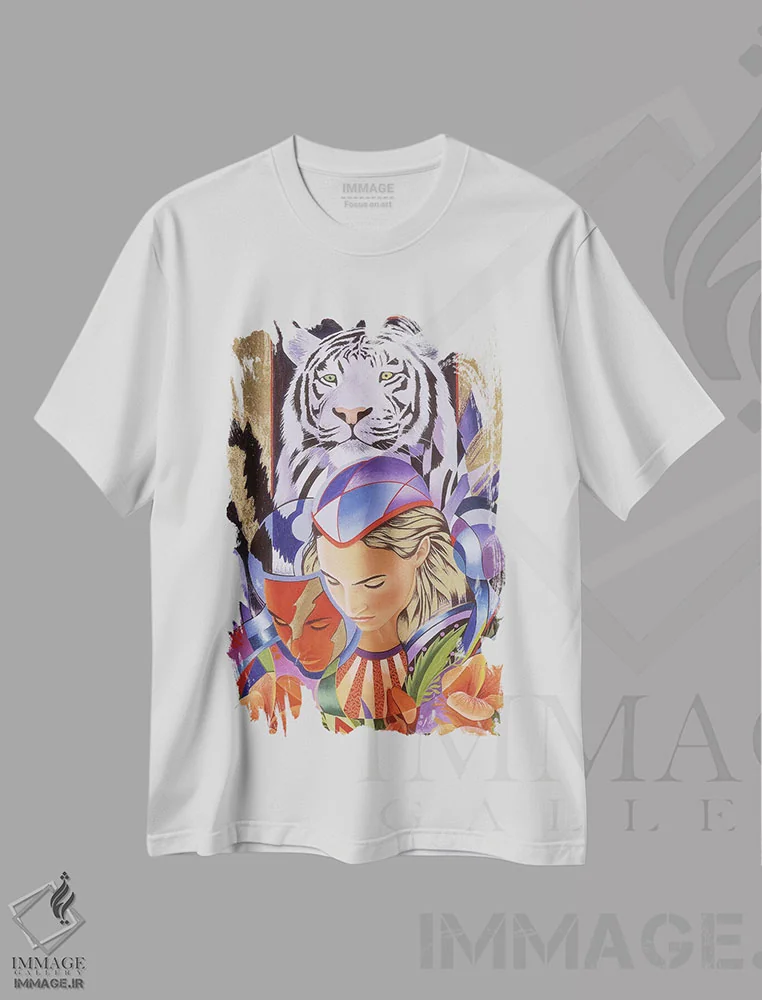 تیشرت سفید طرح دار تفکر ببر، هنر فاخر معاصر اثر گرائیم استیونسون | immage.ir