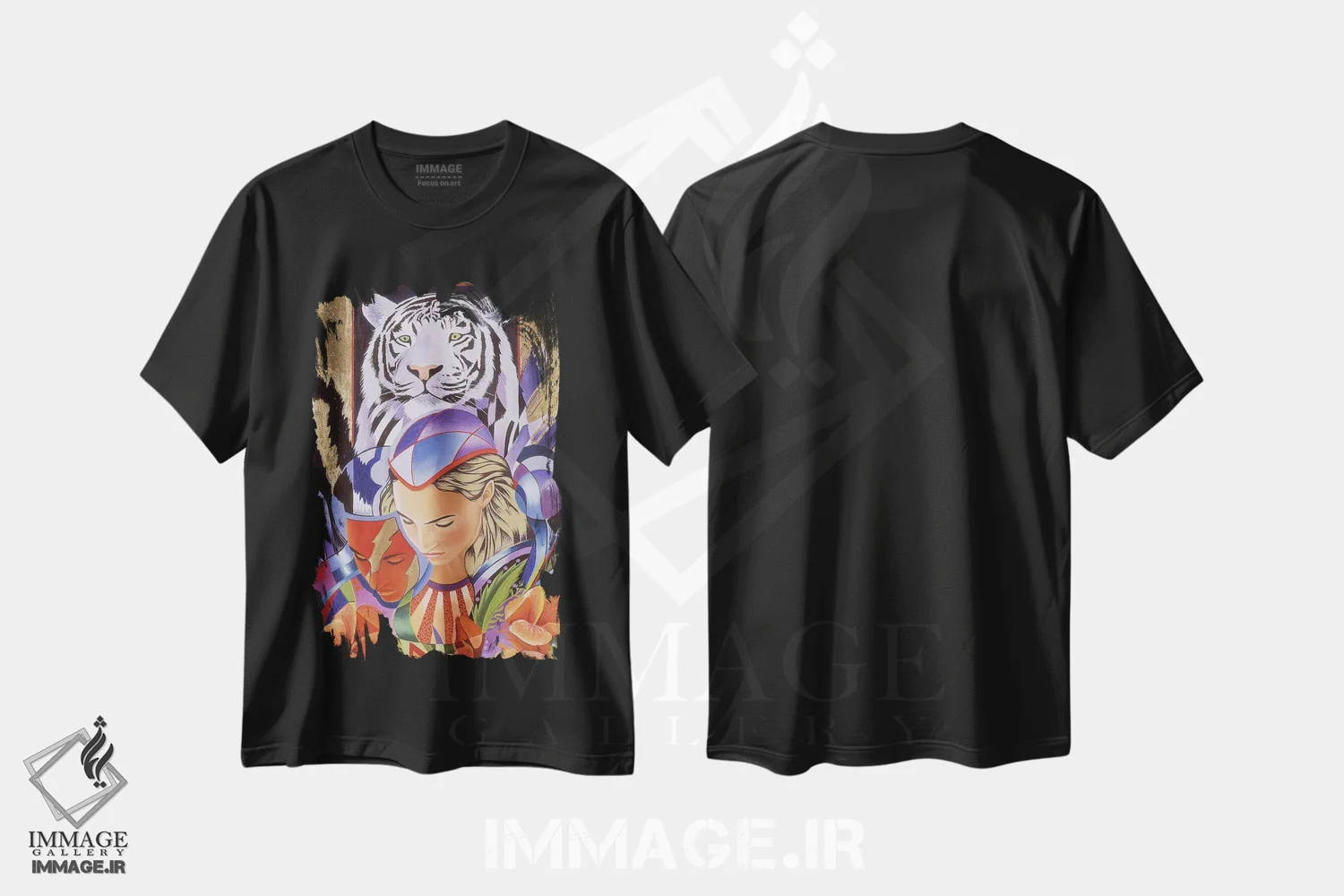 تیشرت مشکی طرح دار تفکر ببر، هنر فاخر معاصر اثر گرائیم استیونسون | فروشگاه ایماژ