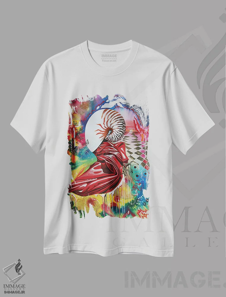 تیشرت سفید طرح دار زمان فیبوناچی، هنر فاخر معاصر اثر گرائیم استیونسون | immage.ir