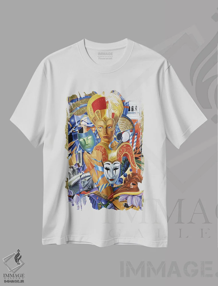 تیشرت سفید طرح دار ونیز در انتظار است، هنر فاخر معاصر اثر گرائیم استیونسون | فروشگاه ایماژ