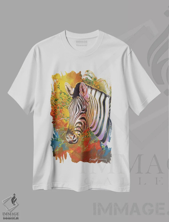 تیشرت سفید طرح دار روزهای گورخر، هنر فاخر معاصر اثر گرائیم استیونسون | فروشگاه ایماژ