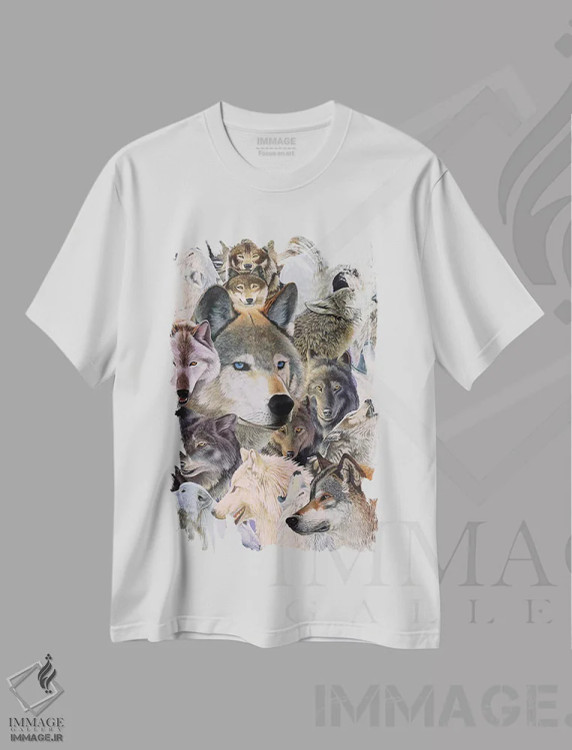 تیشرت سفید طرح دار گرگ های زنده، هنر فاخر معاصر اثر گرائیم استیونسون | immage.ir