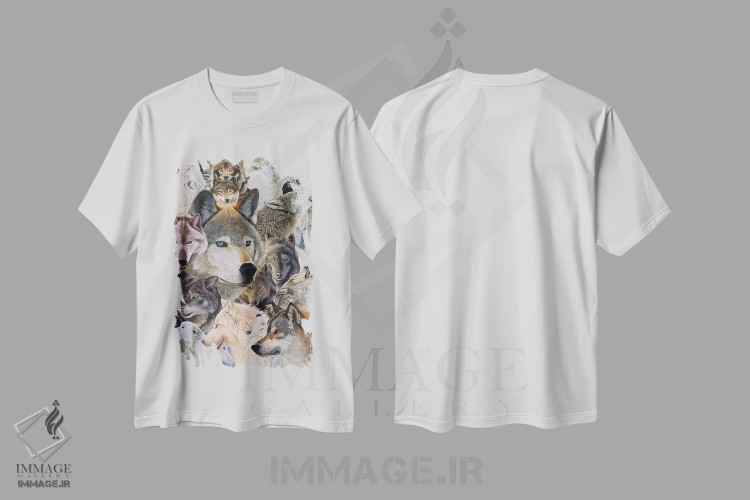 تیشرت سفید طرح دار گرگ های زنده، هنر فاخر معاصر اثر گرائیم استیونسون | immage.ir