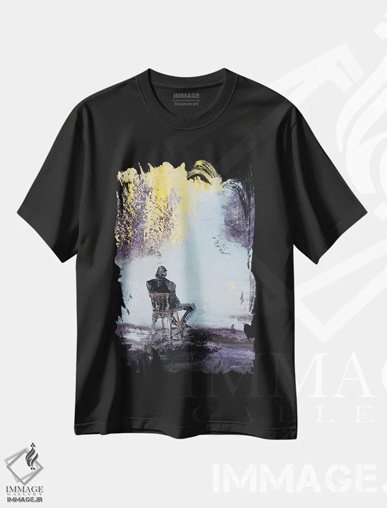 تیشرت مشکی طرح دار تأمل، دکوراسیون جایگزین اثر دیوید گیستا | فروشگاه ایماژ