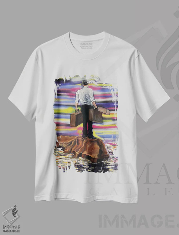 تیشرت سفید طرح دار جزیره نشین، دکوراسیون جایگزین اثر دیوید گیستا | فروشگاه ایماژ