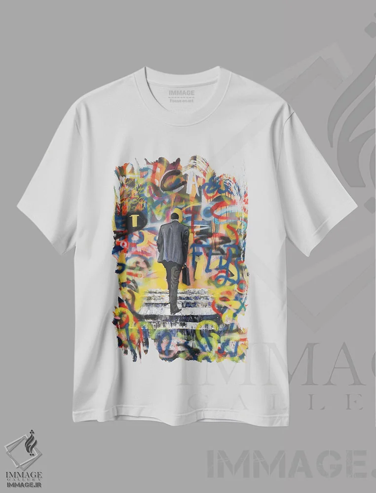 تیشرت سفید طرح دار جاده های انقلابی، دکوراسیون جایگزین اثر دیوید گیستا | فروشگاه ایماژ