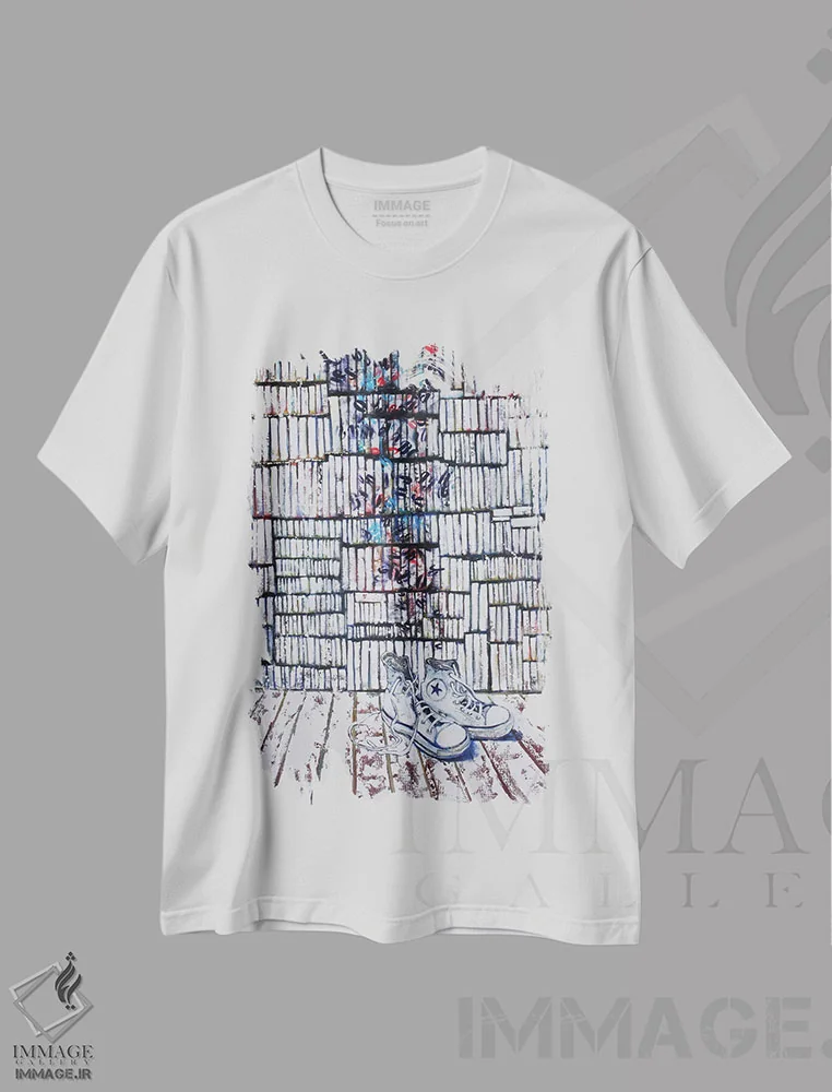 تیشرت سفید طرح دار سفیدها، دکوراسیون جایگزین اثر دیوید گیستا | فروشگاه ایماژ