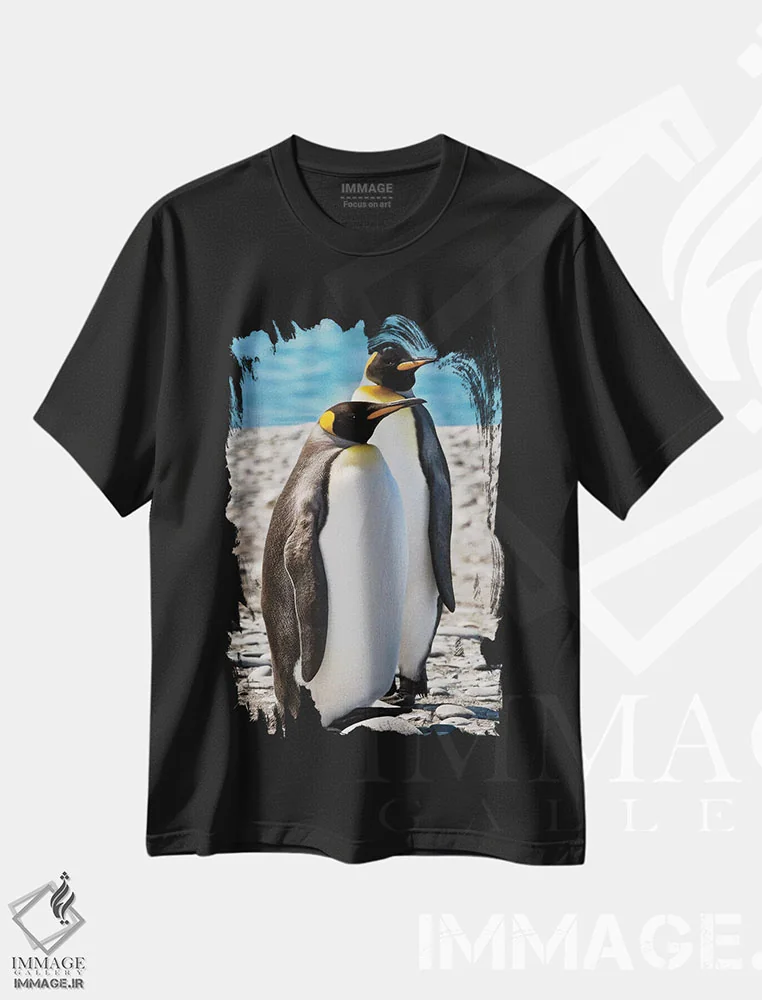 تیشرت مشکی طرح دار King, pair,پنگوئن شاه، جفت، مدیوم اثر جورج تئودور | immage.ir