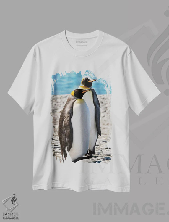 تیشرت سفید طرح دار King, pair,پنگوئن شاه، جفت، مدیوم اثر جورج تئودور | فروشگاه ایماژ