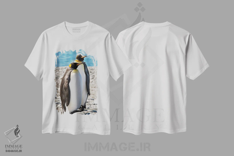 تیشرت سفید طرح دار King, pair,پنگوئن شاه، جفت، مدیوم اثر جورج تئودور | فروشگاه ایماژ