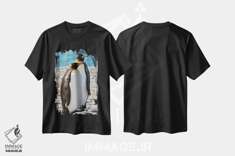 تیشرت مشکی طرح دار King, pair,پنگوئن شاه، جفت، مدیوم اثر جورج تئودور | immage.ir