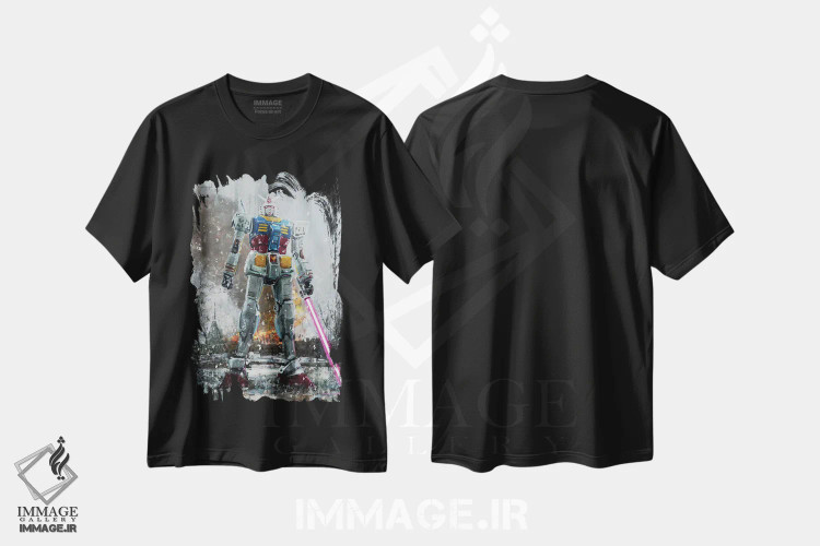 تیشرت مشکی طرح دار گاندام، جاردینی ریالی، هنر دیجیتال اثر آندریا گاتی | immage.ir