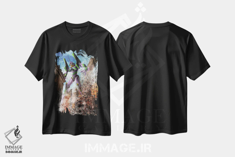 تیشرت مشکی طرح دار برج های سبز ایوا-۰۱، هنر دیجیتال اثر آندریا گاتی | فروشگاه ایماژ