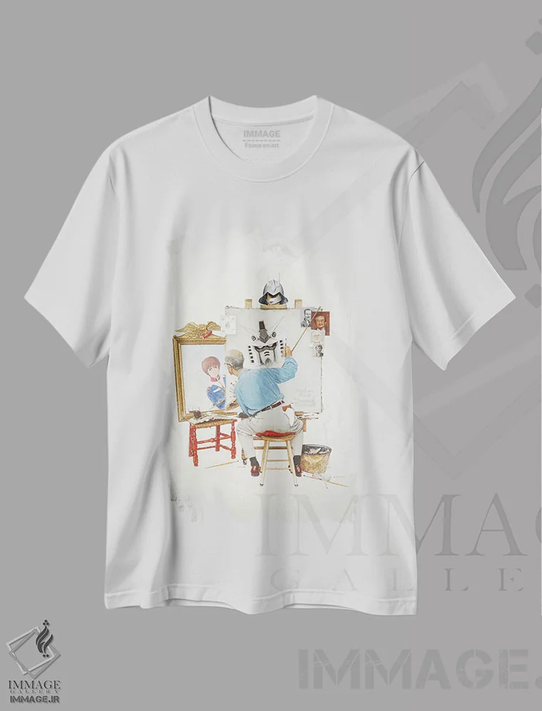 تیشرت سفید طرح دار پرتـره سه گانه تومینو، هنر دیجیتال اثر آندریا گاتی | فروشگاه ایماژ