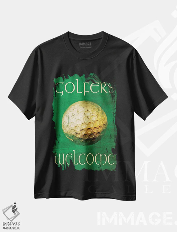 تیشرت مشکی طرح دار گلف بازان خوش آمدید، تزئینی اثر گرافیتی استودیوها | immage.ir