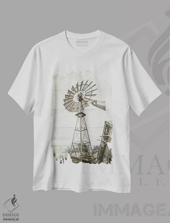 تیشرت سفید طرح دار پمپ آب بادی، دکور آمریکایی اثر گرافیتی استودیوها | فروشگاه ایماژ