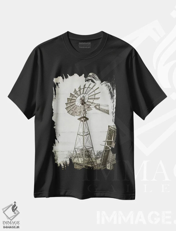 تیشرت مشکی طرح دار پمپ آب بادی، دکور آمریکایی اثر گرافیتی استودیوها | immage.ir